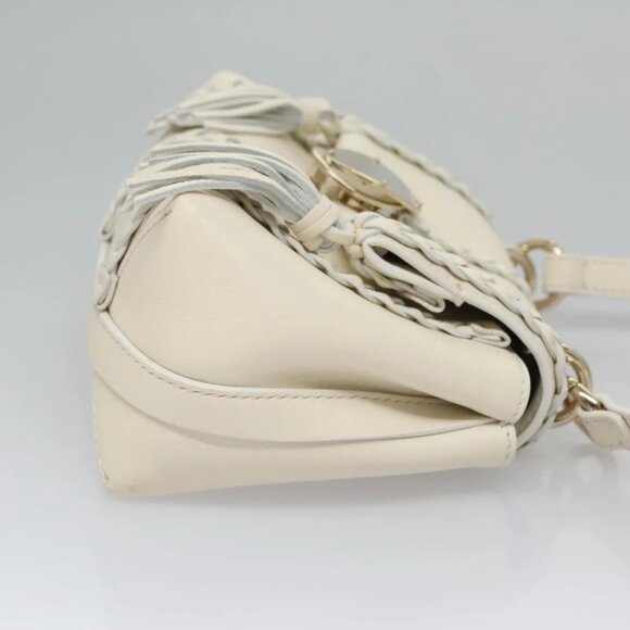 Chloe Fringe Hand Bag Leather 2way White Auth BD060AV - Picture 4 of 14